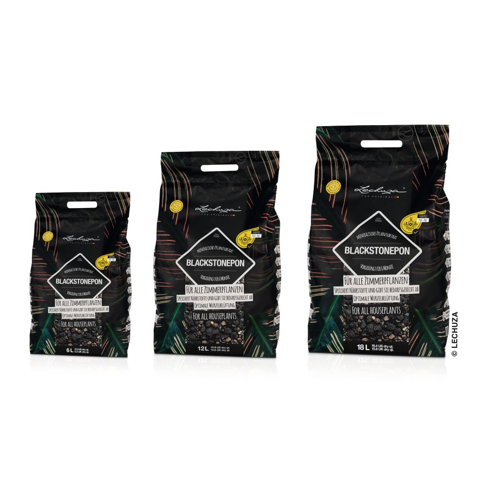Substrat Mineral LECHUZA Blackstonepon 12 l, 100% fara turba, culoare neagra deosebita, cu ingrediente naturale