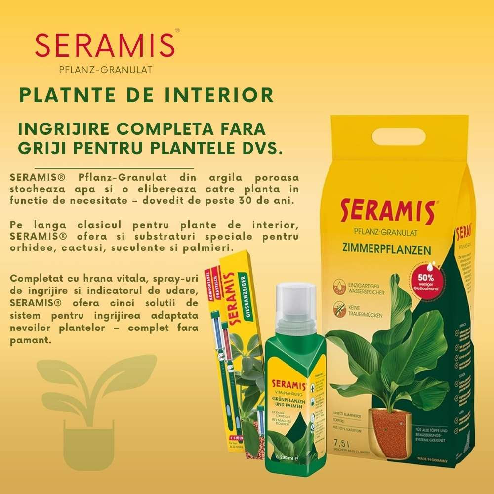 Granule argila SERAMIS pentru plante in ghiveci, substrat alternativ pentru flori, plante verzi si ierburi, 25 l