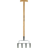 Aerator gazon KENT & STOWE din inox cu dinti tubulari, maner lemn frasin, 4 dinti, 102 cm, 15 ani de garantie