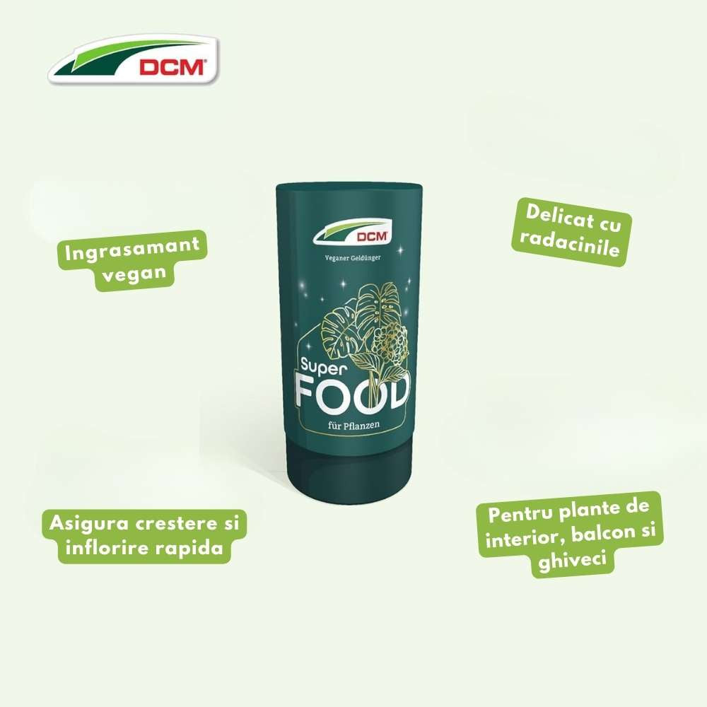 Ingrasamant lichid vegan DCM Superfood pentru plante de interior si balcon, gel solubil cu aminoacizi vegetali, stimulent de crestere, 200 ml