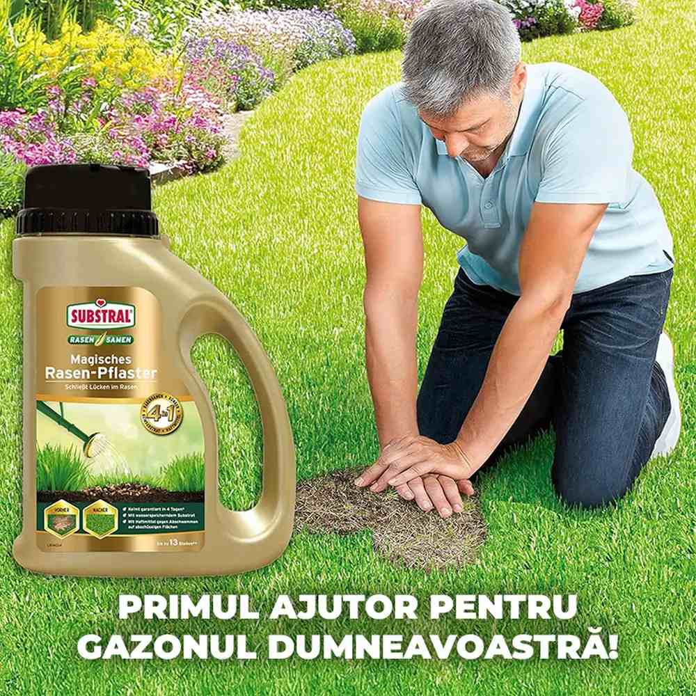 Reparare gazon Substral Plastura Magica 3 in 1, 1 kg, cu seminte gazon substrat si ingrasamant, pentru zone goale
