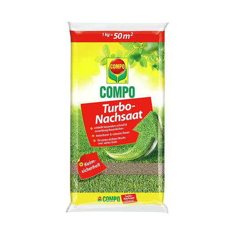 Compo Turbo Reseeding – тревни семена 1 кг за 50 кв.м, бърза регенерация на морава