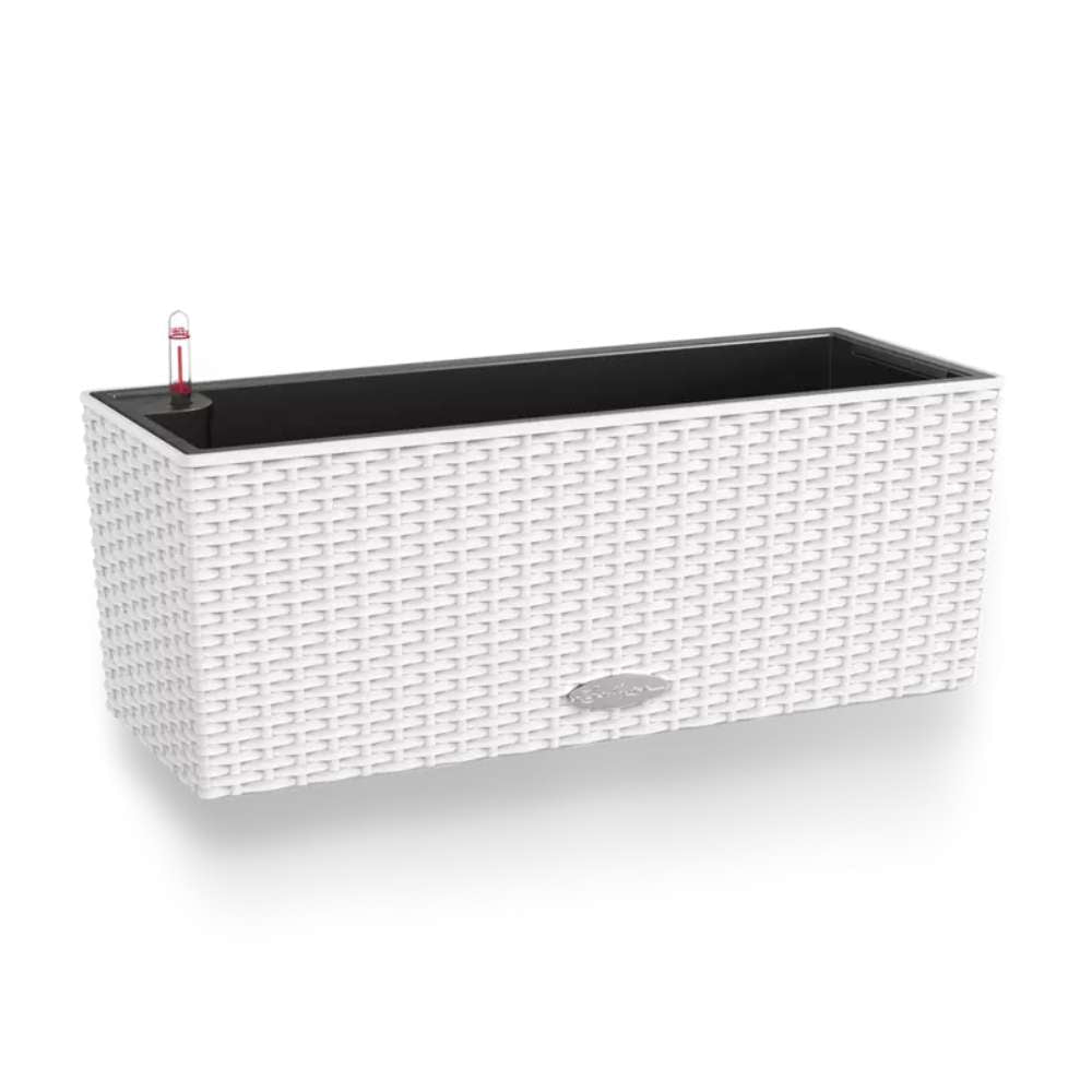 Ghiveci Auto-Irigant Lechuza Balconera Cottage 50, 8 l, efect de ratan alb, sistem de autoirigare, insert detasabil, strat de drenaj