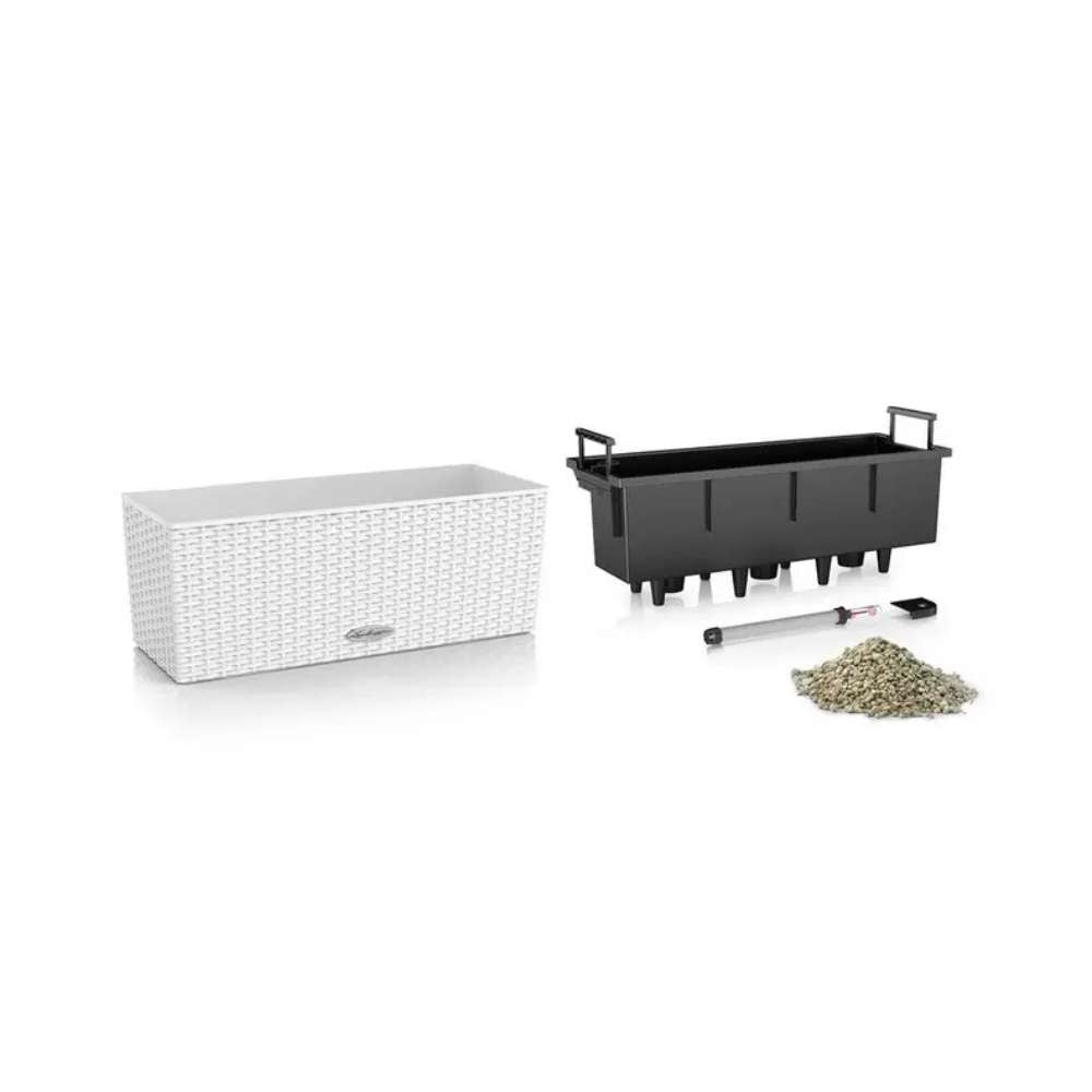Ghiveci Auto-Irigant Lechuza Balconera Cottage 50, 8 l, efect de ratan gri deschis, sistem de autoirigare, insert detasabil, strat de drenaj