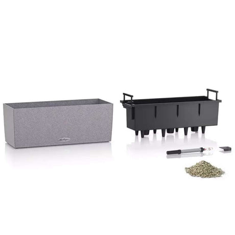 Ghiveci Auto-Irigant Lechuza Balconera Stone 50, 8 l, efect de piatra alba, sistem de autoirigare, insert detasabil, strat de drenaj