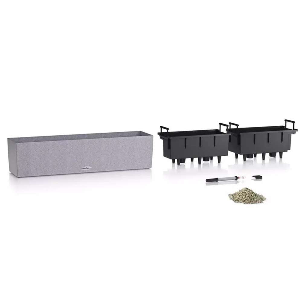 Ghiveci Auto-Irigant Lechuza Balconera Stone 80, 12 l, cu efect de piatra neagra, sistem de autoirigare, insert detasabil, strat de drenaj