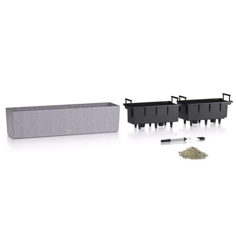 Ghiveci Auto-Irigant Lechuza Balconera Stone 80, 12 l, cu efect de piatra neagra, sistem de autoirigare, insert detasabil, strat de drenaj