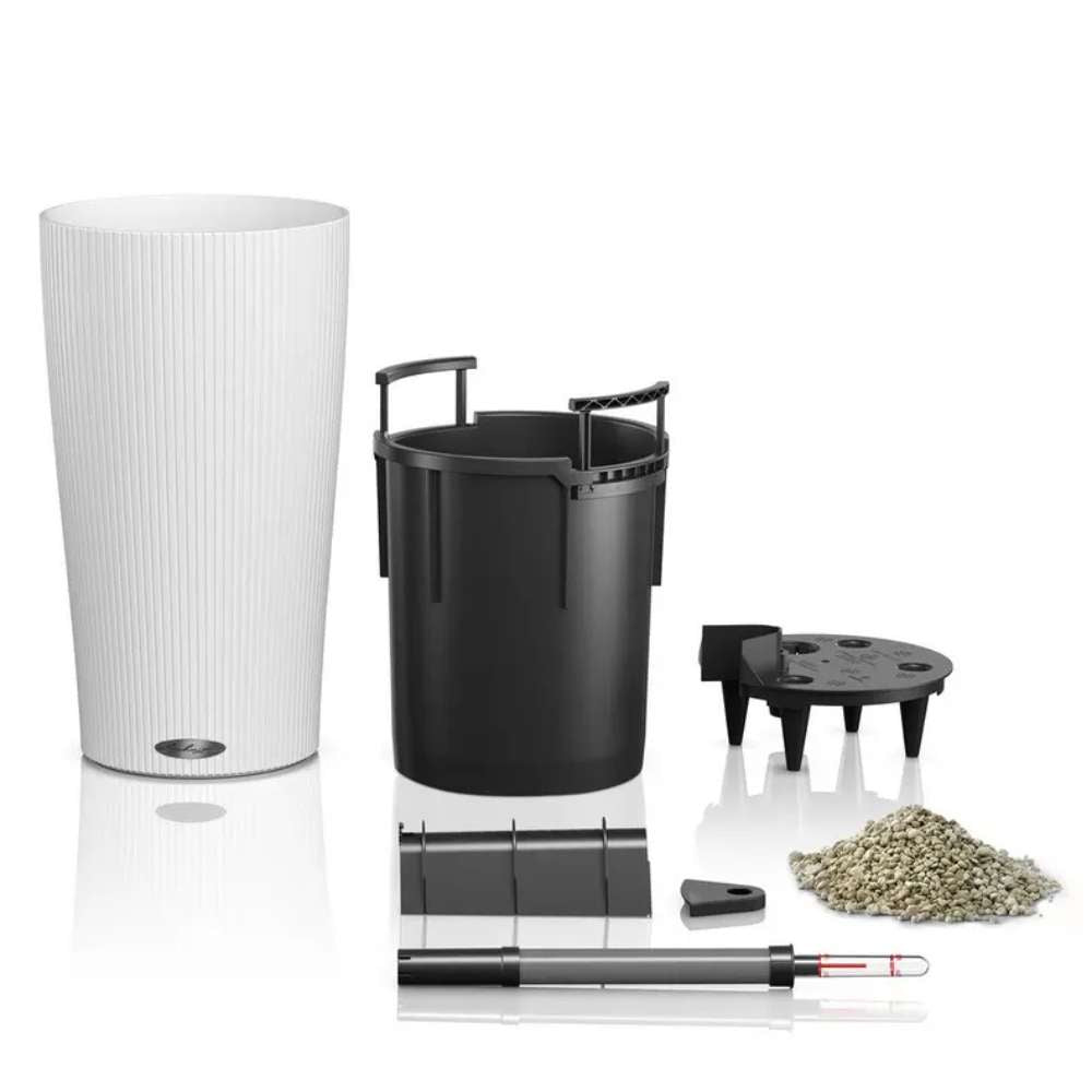 Ghiveci Auto-Irigant Lechuza Cilindro Color 32, 13 l, bej mat, sistem de autoirigare, insert detasabil, strat de drenaj