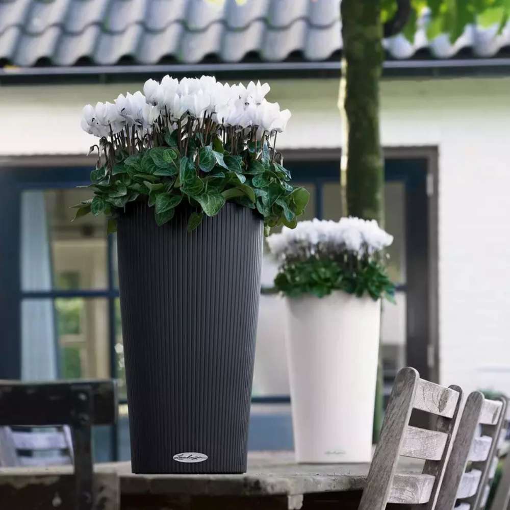 Ghiveci Auto-Irigant Lechuza Cilindro Color 32, 13 l, alb mat, sistem de autoirigare, insert detasabil, strat de drenaj