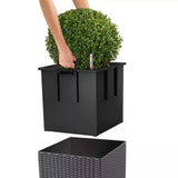 Ghiveci Auto-Irigant Lechuza Cube Cottage 40, 31 l, efect de ratan negru, pentru plante cu ghiveci, sistem de autoirigare, insert detasabil, strat de drenaj