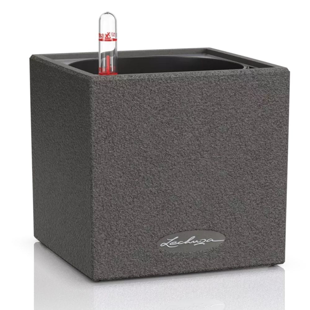 Ghiveci Auto-Irigant Lechuza Canto Stone 14, efect piatra neagra, pentru plante cu ghiveci, sistem de autoirigare, insert detasabil, strat de drenaj