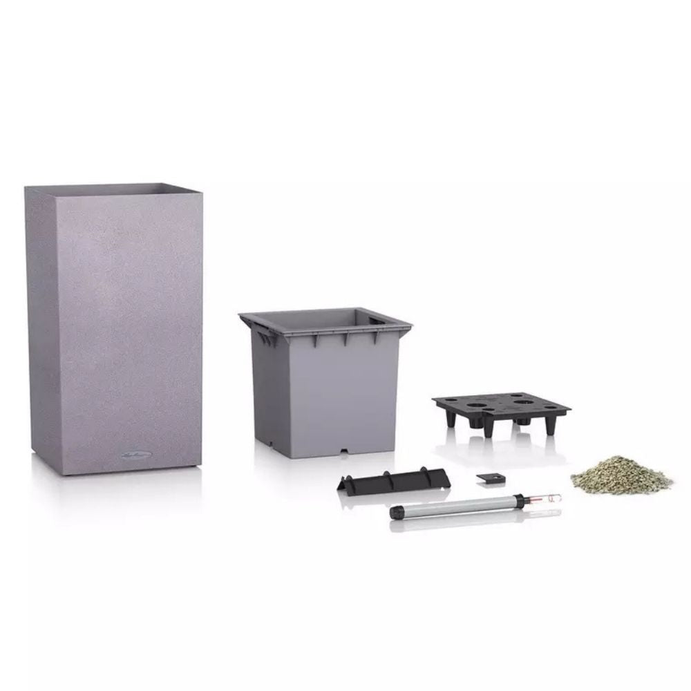 Ghiveci Auto-Irigant Lechuza Canto Stone High 30, 12 l, efect piatra alba, sistem de autoirigare, insert detasabil, strat de drenaj
