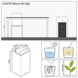 Ghiveci Auto-Irigant Lechuza Canto Stone High 30, 12 l, efect piatra alba, sistem de autoirigare, insert detasabil, strat de drenaj