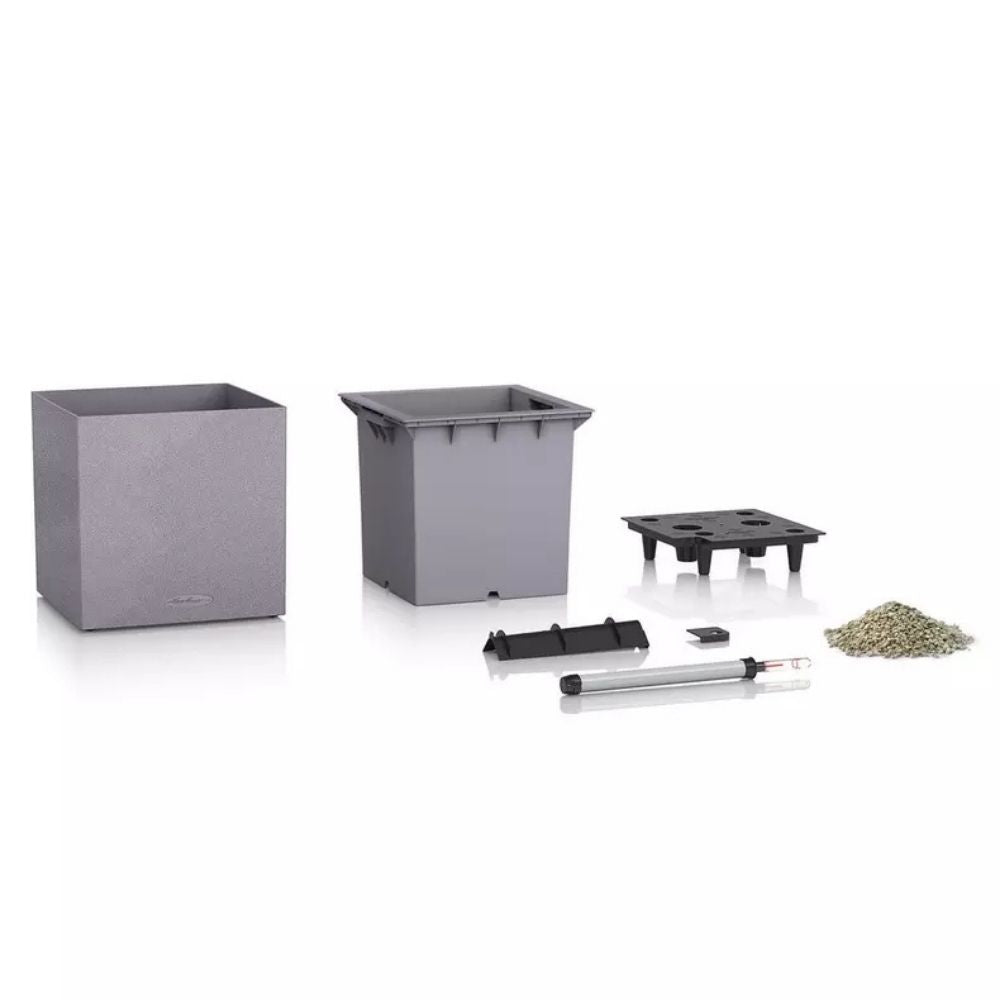 Ghiveci Auto-Irigant Lechuza Canto Stone Low 30, 12 l, efect piatra alba, sistem de autoirigare, insert detasabil, strat de drenaj
