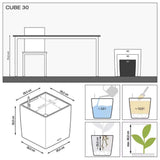 Ghiveci Auto-Irigant Lechuza Cube Premium 30, 12 l, negru metalic, sistem de autoirigare, insert detasabil, strat de drenaj
