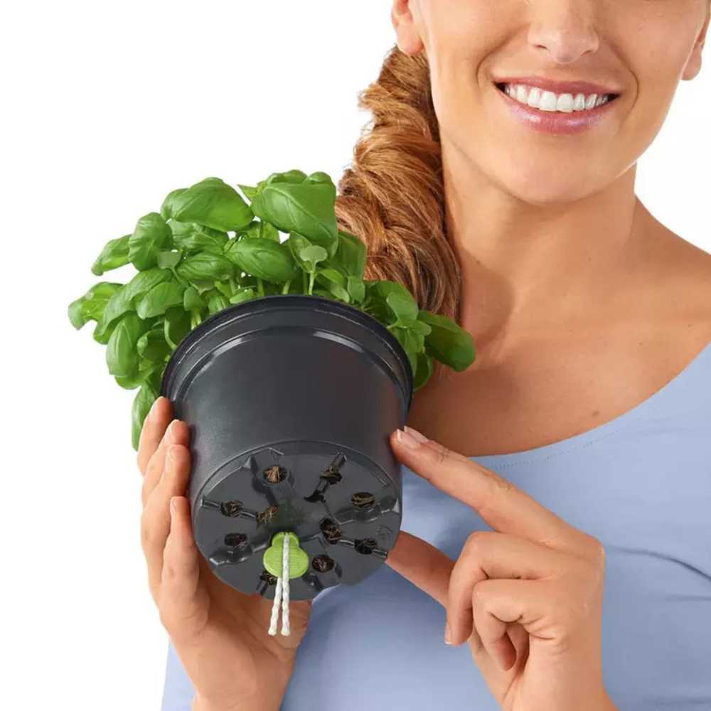 Ghiveci Auto-Irigant Lechuza Cube Color 16, efect de ratan negru, pentru plante cu ghiveci, sistem de autoirigare, insert detasabil, strat de drenaj