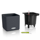 Ghiveci Auto-Irigant Lechuza Cube Color 14, efect de ratan negru, pentru plante cu ghiveci, sistem de autoirigare, insert detasabil, strat de drenaj