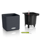 Ghiveci Auto-Irigant Lechuza Cube Color 16, efect de ratan negru, pentru plante cu ghiveci, sistem de autoirigare, insert detasabil, strat de drenaj