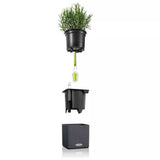 Ghiveci Auto-Irigant Lechuza Cube Color 14, efect de ratan negru, pentru plante cu ghiveci, sistem de autoirigare, insert detasabil, strat de drenaj