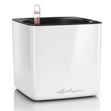 Ghiveci Auto-Irigant Lechuza Cube Glossy 16, alb lucios, pentru plante cu ghiveci, sistem de autoirigare, insert detasabil, strat de drenaj