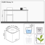 Ghiveci Auto-Irigant Lechuza Cube Glossy 14, rosu lucios, pentru plante cu ghiveci, sistem de autoirigare, insert detasabil, strat de drenaj