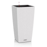 Ghiveci Auto-Irigant Lechuza Cubico Cottage 30, efect de ratan alb, pentru plante cu ghiveci, sistem de autoirigare, insert detasabil, strat de drenaj
