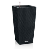 Ghiveci Auto-Irigant Lechuza Cubico Cottage 30, 14 l, efect de ratan negru, pentru plante cu ghiveci, sistem de autoirigare, insert detasabil, strat de drenaj