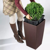 Ghiveci Auto-Irigant Lechuza Cubico Cottage 30, efect de ratan alb, pentru plante cu ghiveci, sistem de autoirigare, insert detasabil, strat de drenaj
