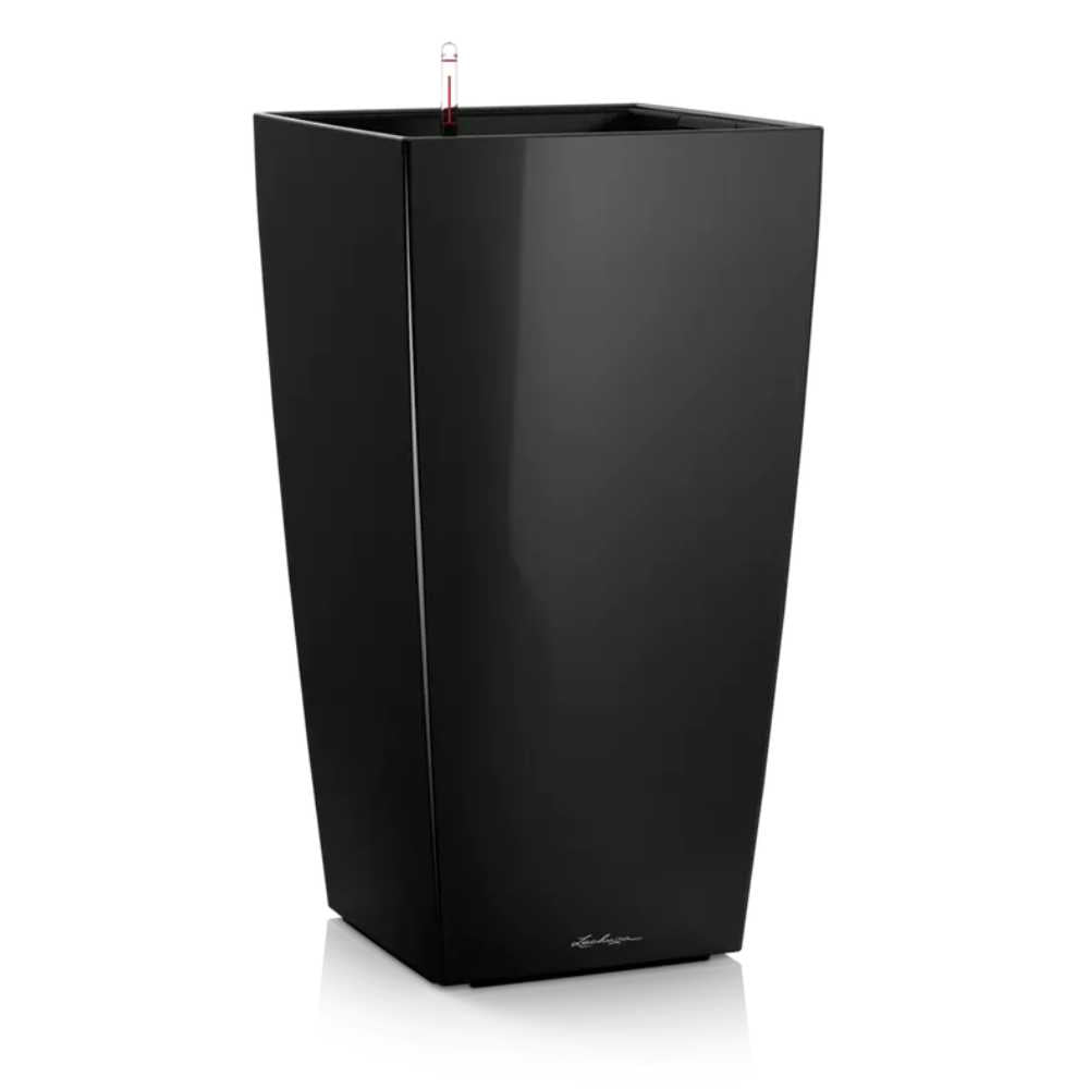 Ghiveci Auto-Irigant Lechuza Cubico Premium 22, 6 l, negru lucios, sistem de autoirigare, insert detasabil, strat de drenaj