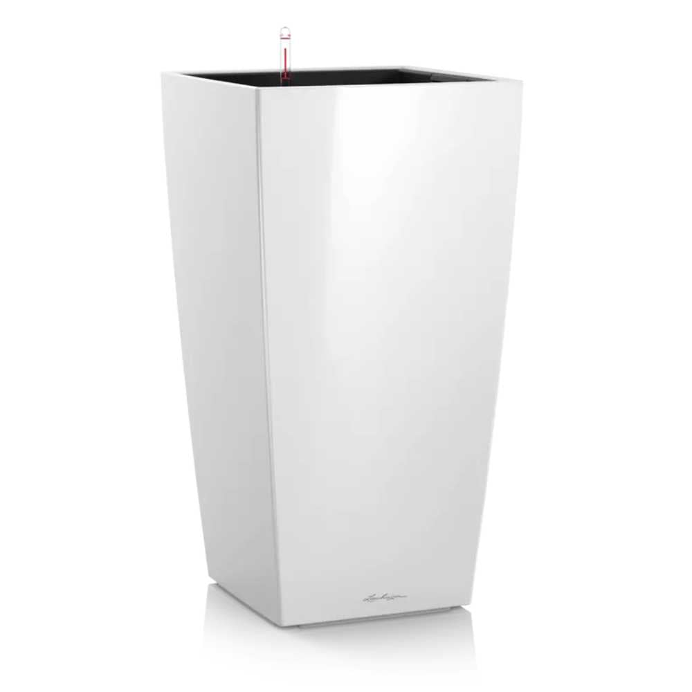 Ghiveci Auto-Irigant Lechuza Cubico Premium 22, 6 l, alb lucios, sistem de autoirigare, insert detasabil, strat de drenaj