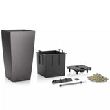 Ghiveci Auto-Irigant Lechuza Cubico Premium 30, 14 l, negru lucios, sistem de autoirigare, insert detasabil, strat de drenaj