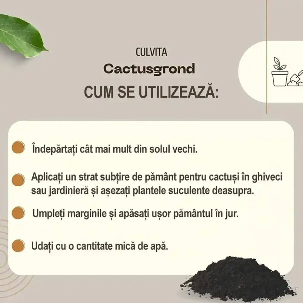 Culvita Pamant pentru Cactus 5 l, Sol optim cactusi si suculente, drenaj excelent, crestere sanatoasa, prevenire putrezire radacini