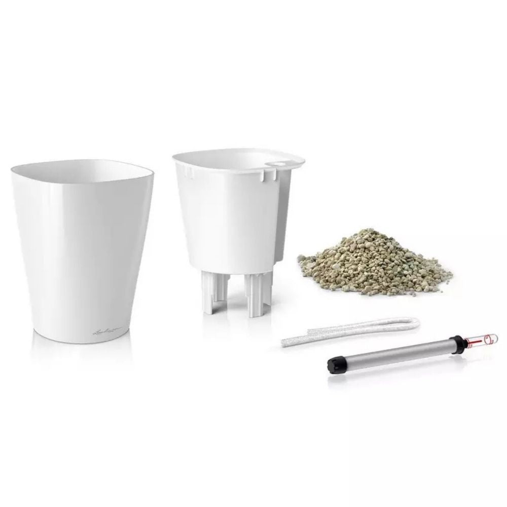 Ghiveci Auto-Irigant Lechuza Deltini 1,2 l, bej lucios, sistem de autoirigare, insert detasabil, strat de drenaj