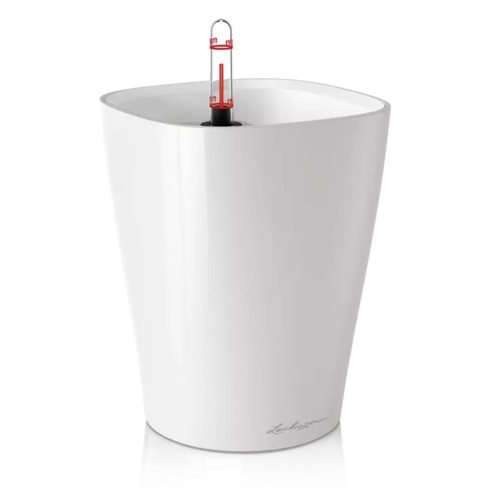 Ghiveci Auto-Irigant Lechuza Deltini 1,2 l, alb lucios, sistem de autoirigare, insert detasabil, strat de drenaj
