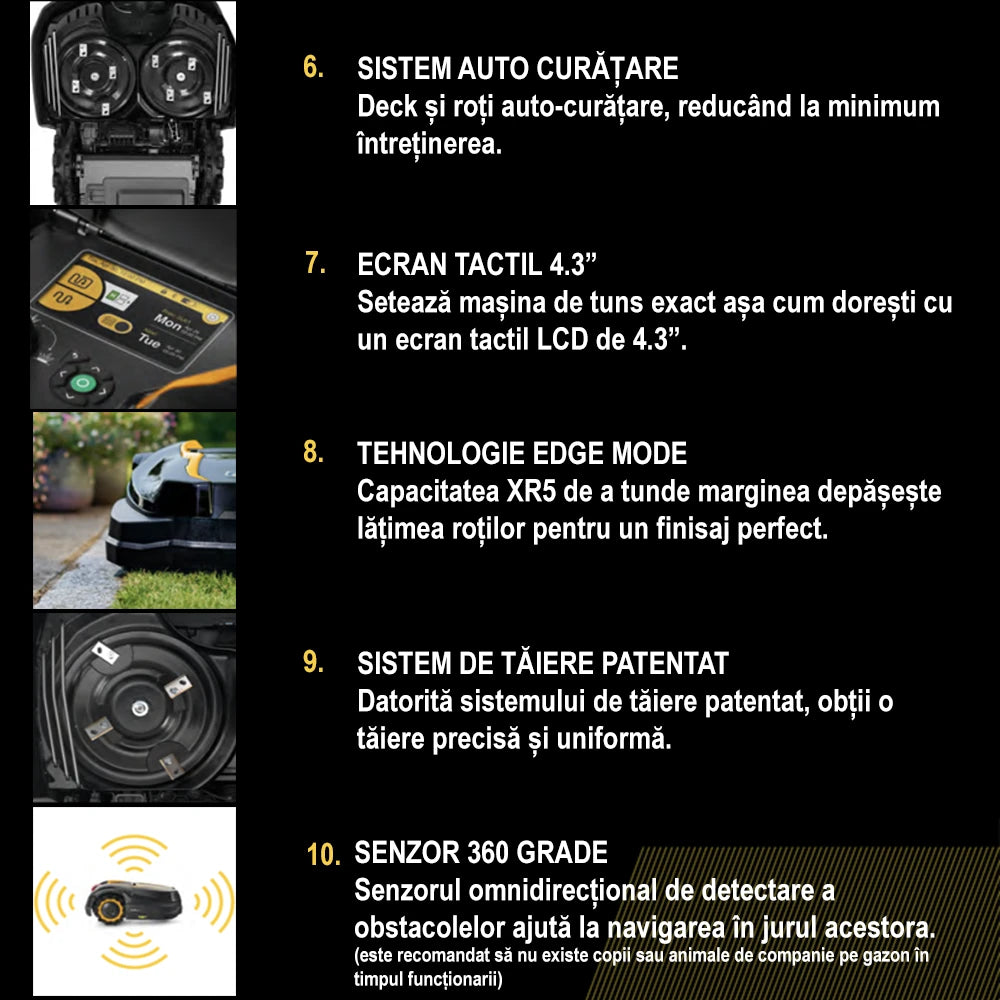 Robot tuns iarba Cub Cadet XR5 1000, automat, pentru suprafete de pana la 1000 mp, latime taiere 21 cm, control prin aplicatie, modul GSM inclus