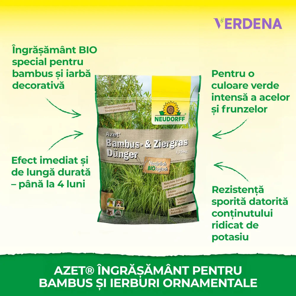 Ingrasamant Azet Neudorff pentru Bambus si Ierburi Ornamentale, Nutritie de Lunga Durata si frunzis verde intens - 1.75 kg