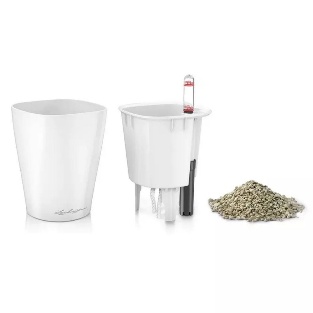 Ghiveci Auto-Irigant Lechuza Mini Deltini 0,4 l, gri mat, sistem de autoirigare, insert detasabil, strat de drenaj