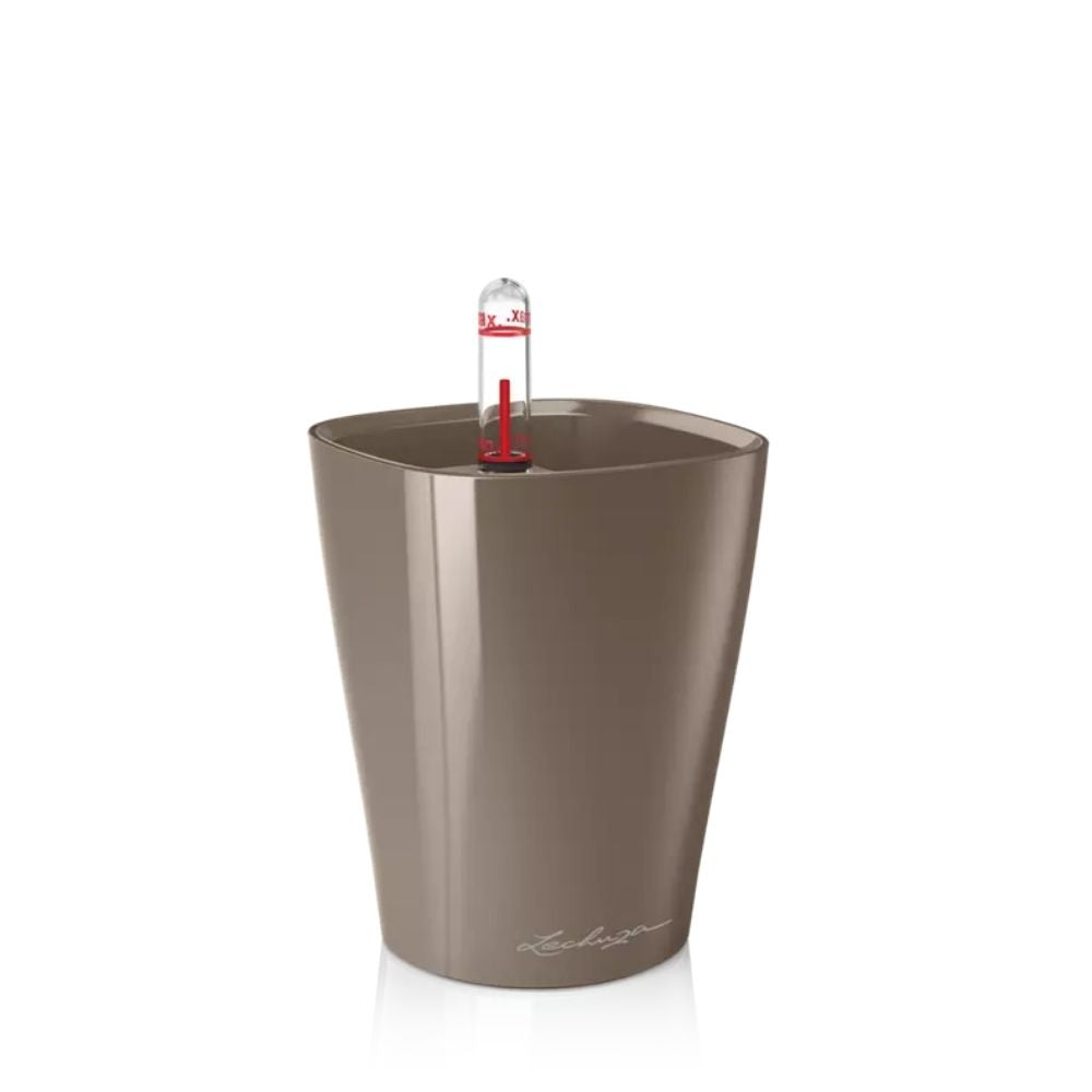 Ghiveci Auto-Irigant Lechuza Mini Deltini 0,4 l, bej lucios, sistem de autoirigare, insert detasabil, strat de drenaj