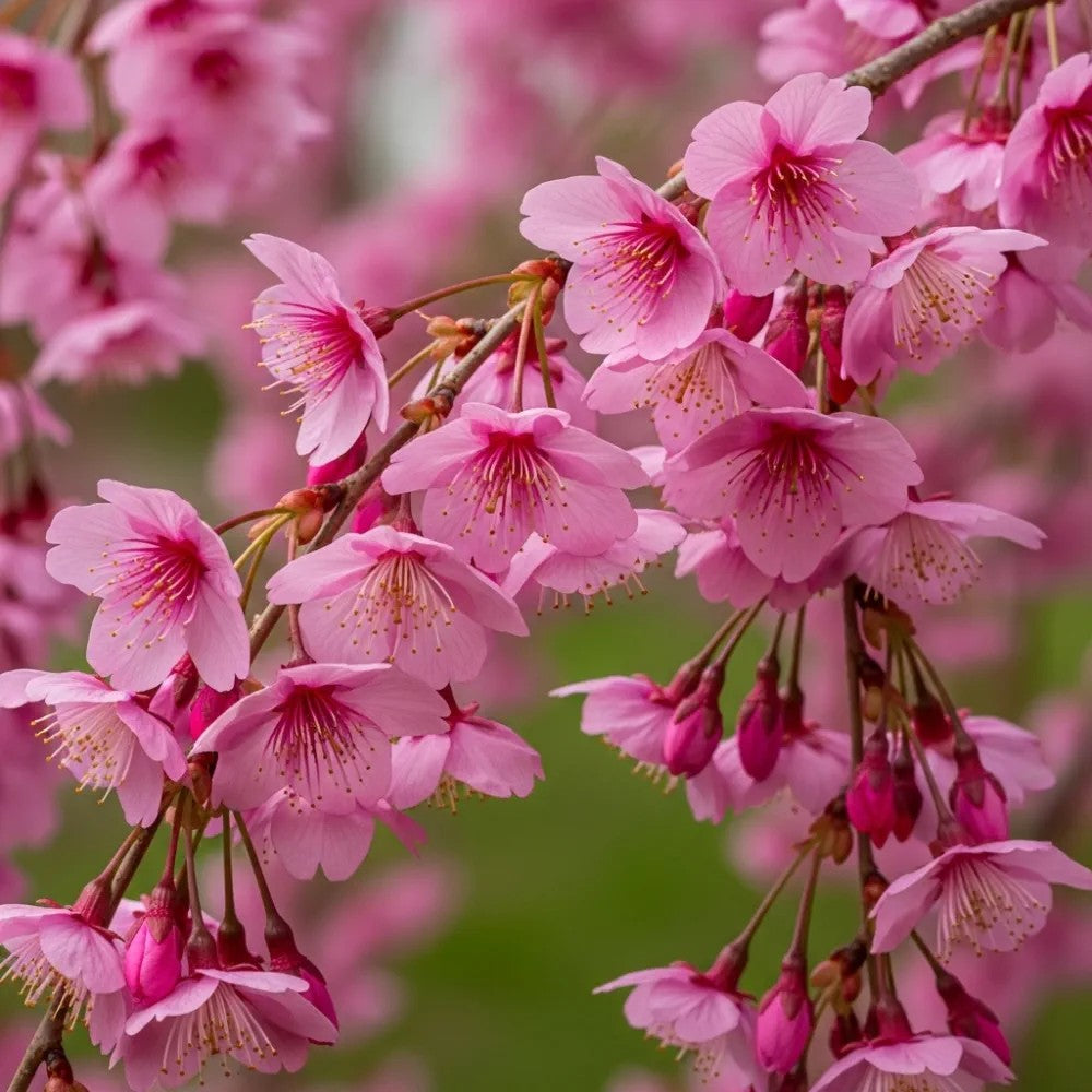 Сакура, плачеща декоративна череша (Pendula Rubra), с розови цветове