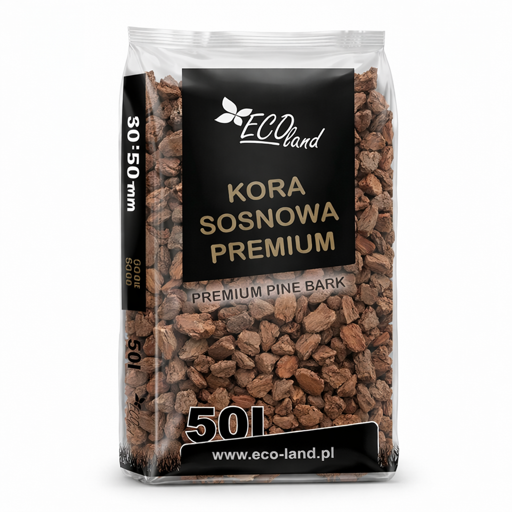 Декоративна кора от бор Premium 30–50 мм, чувал 50 л – защита на корените от студ и жега