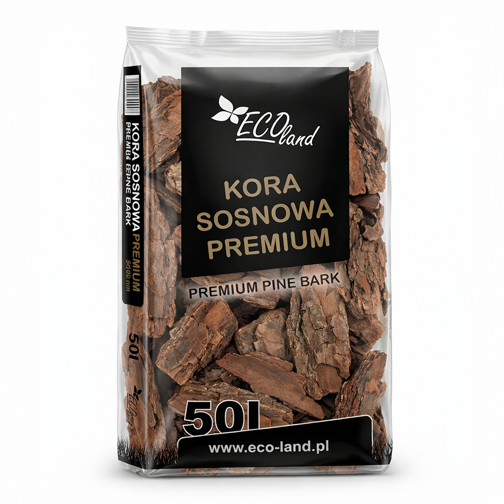 Декоративна борова кора Premium 50–100 мм, чувал 50 л – защитава корените от студ и жега