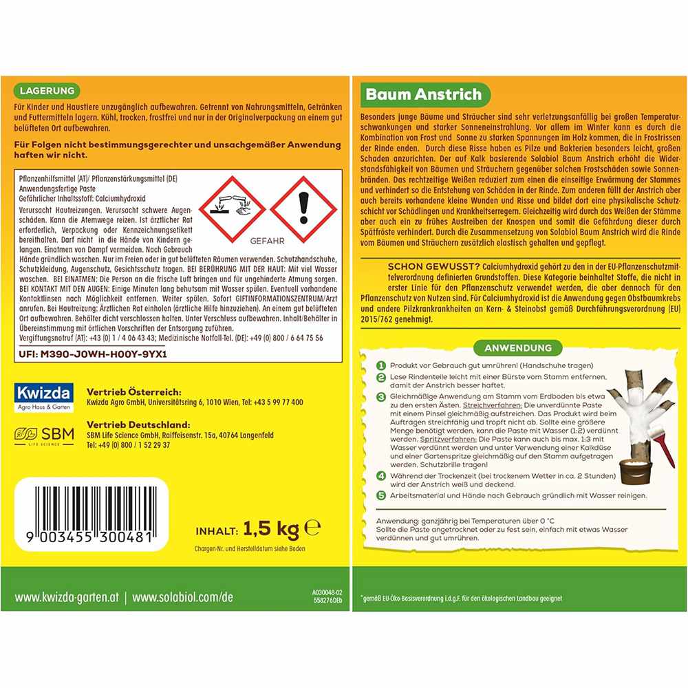 Vopsea trunchi arbori Solabiol, vopsea alba pentru protectie organica, 1.5 kg
