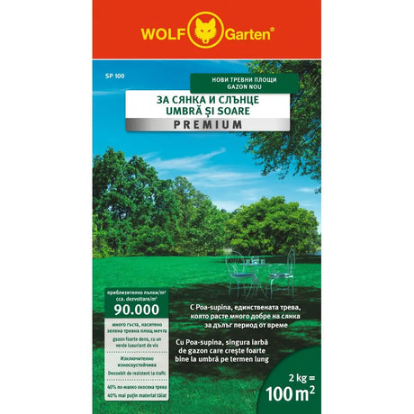 Seminte gazon Wolf-Garten SP100, Soare si Umbra Premium– 2 kg, 100 m²