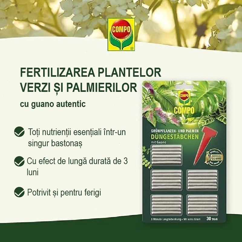 Batoane de Ingrasamant pentru Plante Infloritoare cu Guano, 30 de bucati, Efect de Lunga Durata 3 Luni, COMPO - VERDENA - 30 Stück