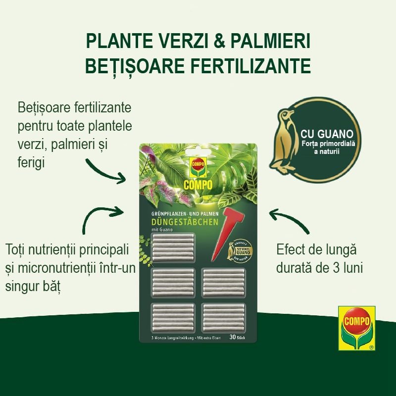 Batoane de Ingrasamant pentru Plante Infloritoare cu Guano, 30 de bucati, Efect de Lunga Durata 3 Luni, COMPO - VERDENA - 30 Stück