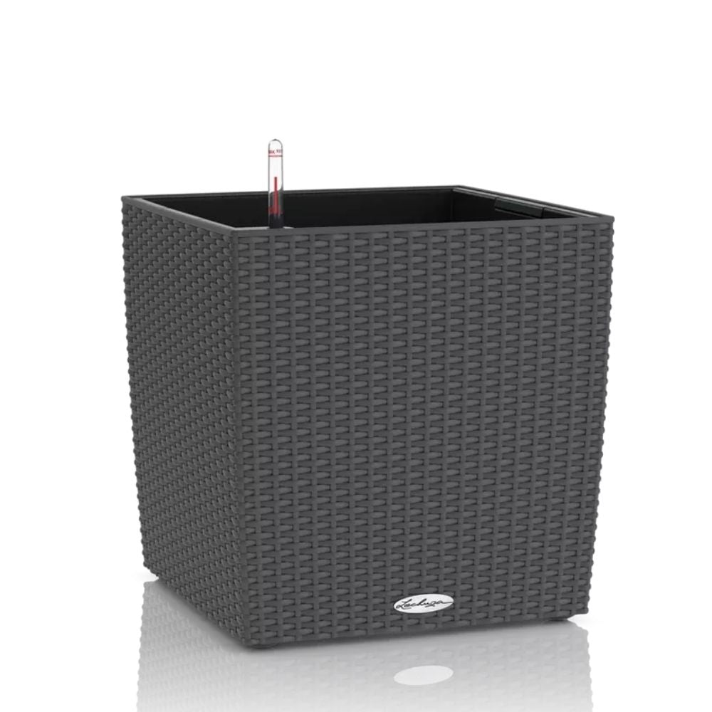 Ghiveci Auto-Irigant Lechuza Cube Cottage 30, 12 l, efect de ratan gri, pentru plante cu ghiveci, sistem de autoirigare, insert detasabil, strat de drenaj