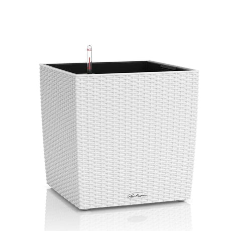 Ghiveci Auto-Irigant Lechuza Cube Cottage 40, 31 l, efect de ratan alb, pentru plante cu ghiveci, sistem de autoirigare, insert detasabil, strat de drenaj