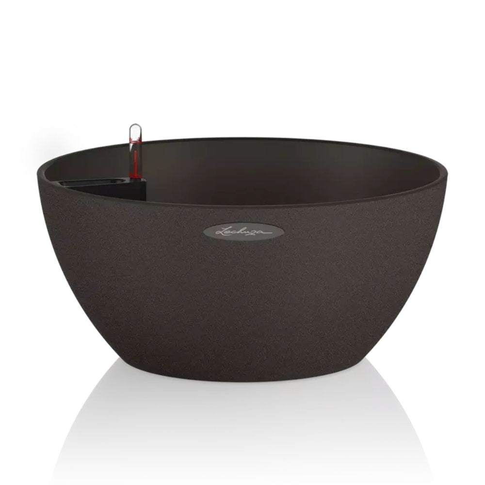 Ghiveci Auto-Irigant Lechuza Cubeto Stone 30 4,5 l, efect piatra neagra, sistem de autoirigare, insert detasabil, strat de drenaj