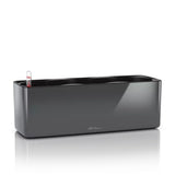 Ghiveci Auto-Irigant Lechuza Cube Glossy Triple, gri lucios, pentru plante cu ghiveci, sistem de autoirigare, insert detasabil, strat de drenaj