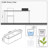 Ghiveci Auto-Irigant Lechuza Cube Glossy Triple, rosu lucios, pentru plante cu ghiveci, sistem de autoirigare, insert detasabil, strat de drenaj